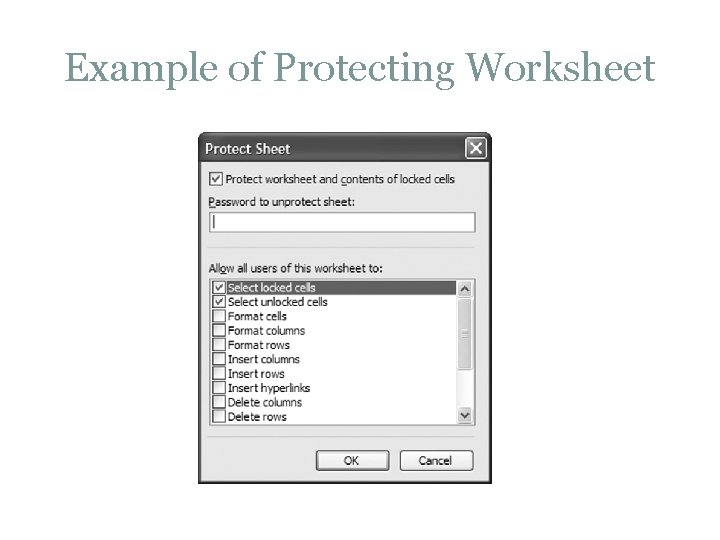 Example of Protecting Worksheet 