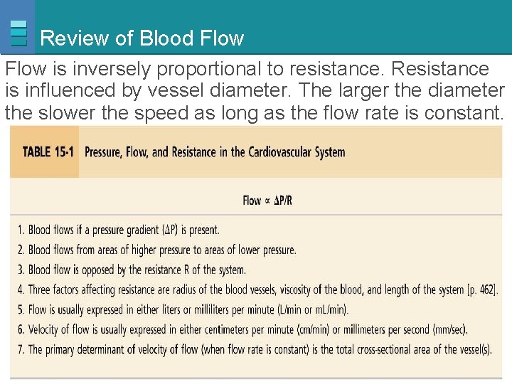 Review of Blood Flow is inversely proportional to resistance. Resistance is influenced by vessel