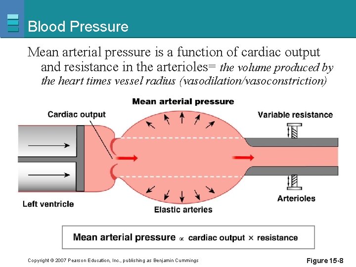 Blood Pressure Mean arterial pressure is a function of cardiac output and resistance in