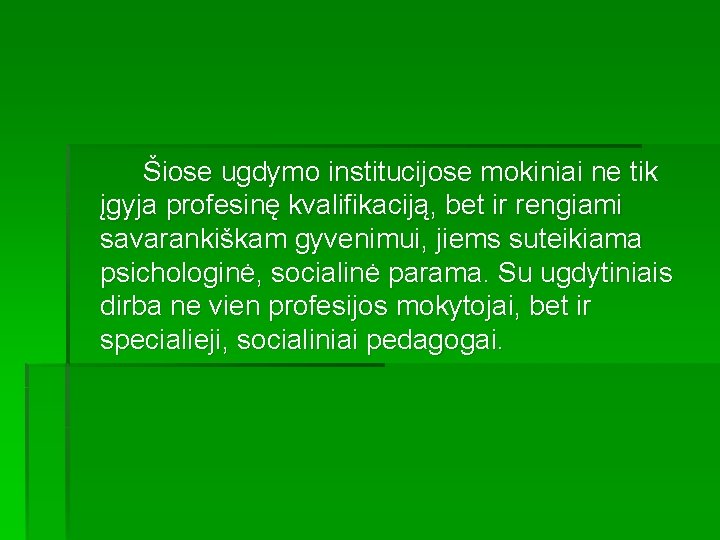 Šiose ugdymo institucijose mokiniai ne tik įgyja profesinę kvalifikaciją, bet ir rengiami savarankiškam gyvenimui,