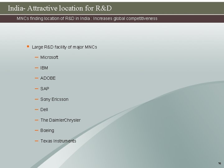 India- Attractive location for R&D MNCs finding location of R&D in India : Increases