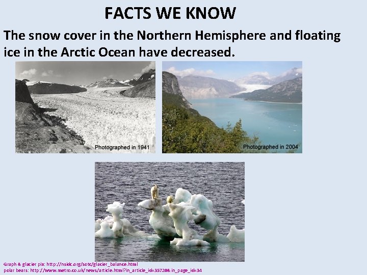 FACTS WE KNOW The snow cover in the Northern Hemisphere and floating ice in
