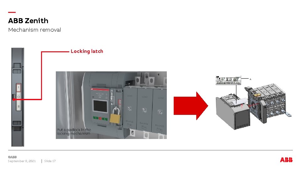 — ABB Zenith Mechanism removal Locking latch September 8, 2021 Slide 17 