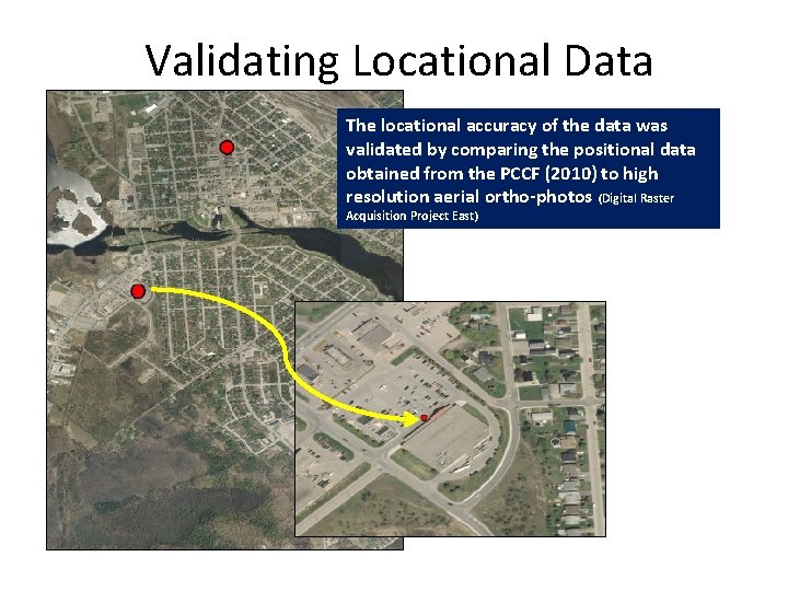 Validating Locational Data The locational accuracy of the data was validated by comparing the