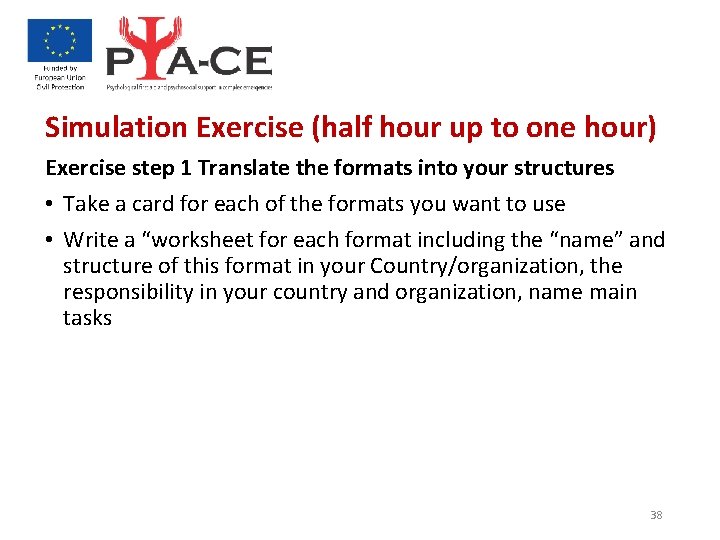 Simulation Exercise (half hour up to one hour) Exercise step 1 Translate the formats