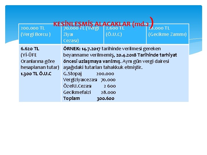 200. 000 TL (Vergi Borcu ) KESİNLEŞMİŞ ALACAKLAR (md. 2 6. 620 TL (Yİ-ÜFE