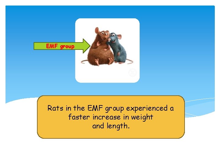 EMF group Rats in the EMF group experienced a faster increase in weight and