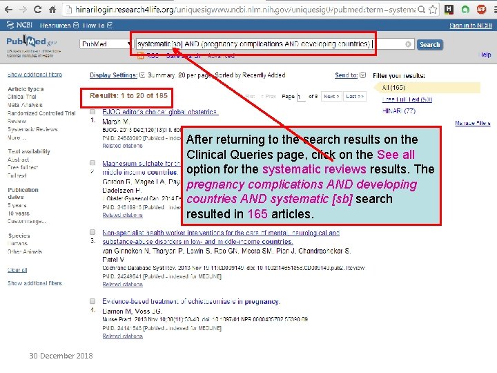 After returning to the search results on the Clinical Queries page, click on the