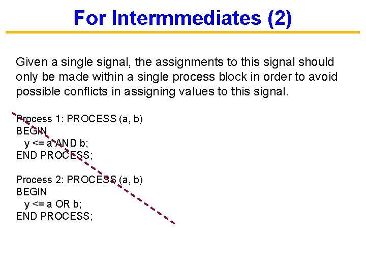 For Intermmediates (2) Given a single signal, the assignments to this signal should only