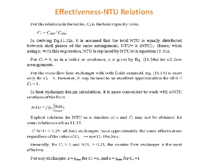 Effectiveness-NTU Relations Effectiveness-NTU Relations