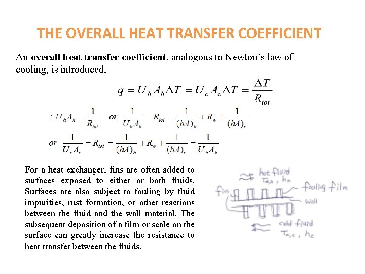 THE OVERALL HEAT TRANSFER COEFFICIENT An overall heat transfer coefficient, analogous to Newton’s law THE OVERALL HEAT TRANSFER COEFFICIENT An overall heat transfer coefficient, analogous to Newton’s law
