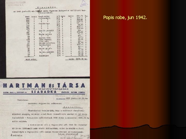 Popis robe, jun 1942. 