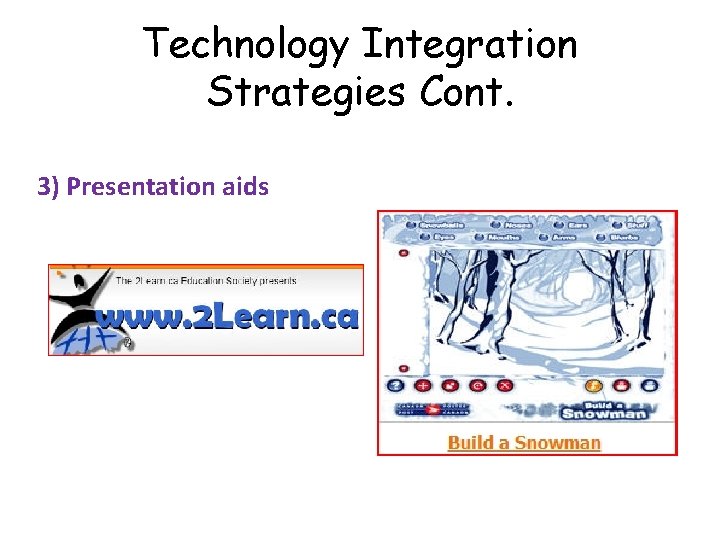 Technology Integration Strategies Cont. 3) Presentation aids 