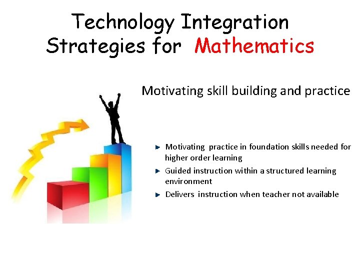 Technology Integration Strategies for Mathematics Motivating skill building and practice Motivating practice in foundation