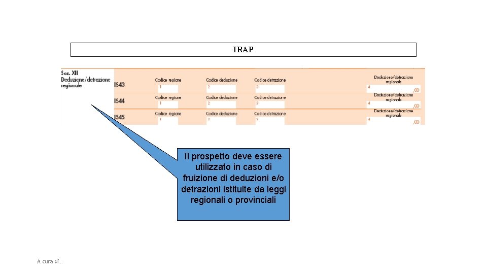 IRAP Il prospetto deve essere utilizzato in caso di fruizione di deduzioni e/o detrazioni