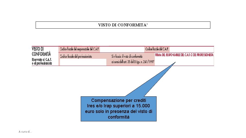 VISTO DI CONFORMITA’ Compensazione per crediti Ires e/o Irap superiori a 15. 000 euro