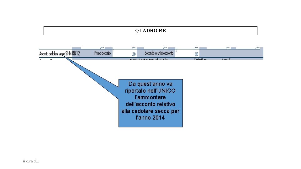 QUADRO RB Da quest’anno va riportato nell’UNICO l’ammontare dell’acconto relativo alla cedolare secca per