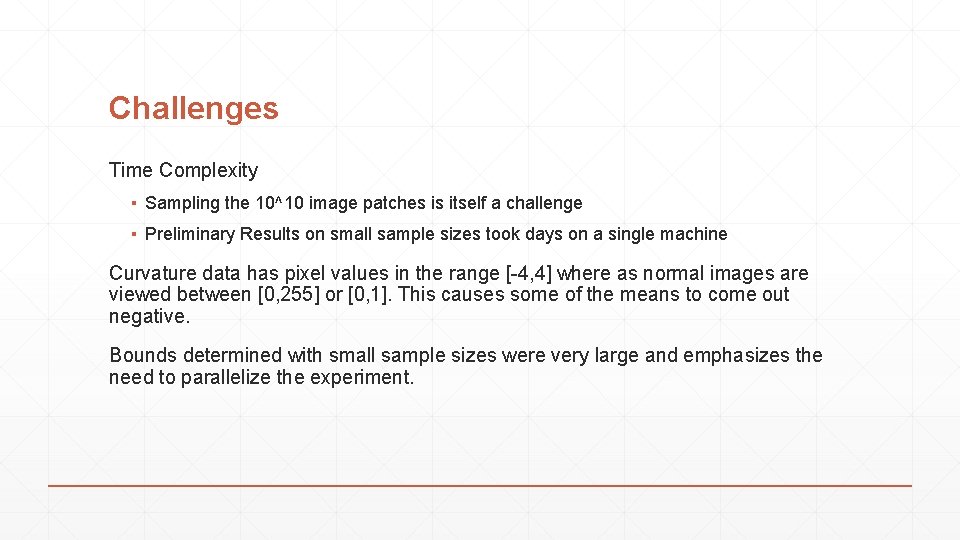 Challenges Time Complexity ▪ Sampling the 10^10 image patches is itself a challenge ▪