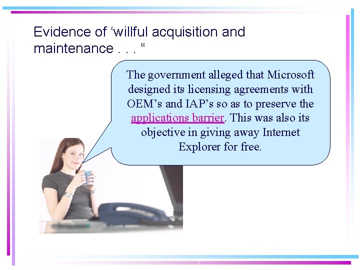 Evidence of ‘willful acquisition and maintenance. . . “ The government alleged that Microsoft