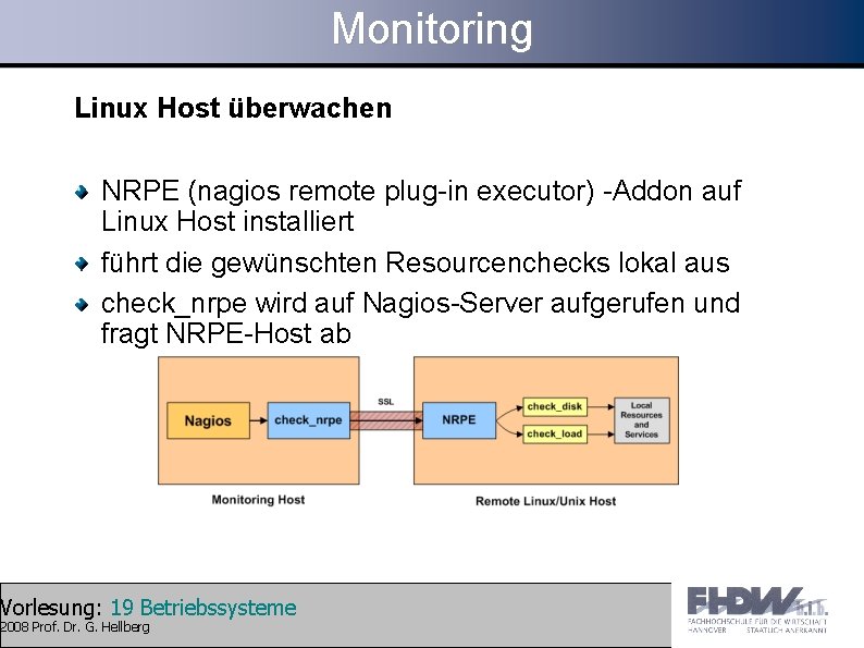 Monitoring Linux Host überwachen NRPE (nagios remote plug-in executor) -Addon auf Linux Host installiert