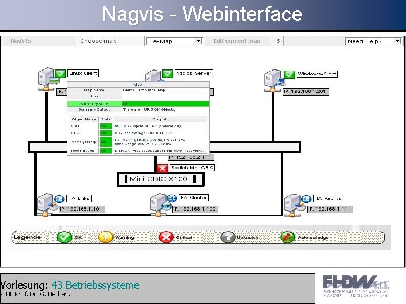 Nagvis - Webinterface Vorlesung: 43 Betriebssysteme 2008 Prof. Dr. G. Hellberg 