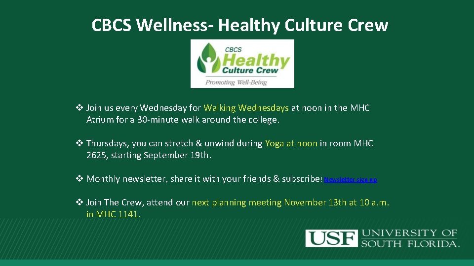 CBCS Wellness- Healthy Culture Crew v Join us every Wednesday for Walking Wednesdays at