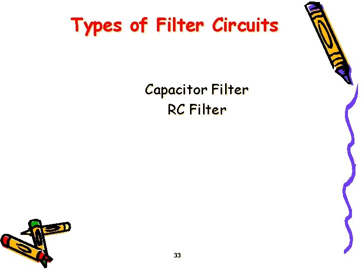 Types of Filter Circuits Capacitor Filter RC Filter 33 