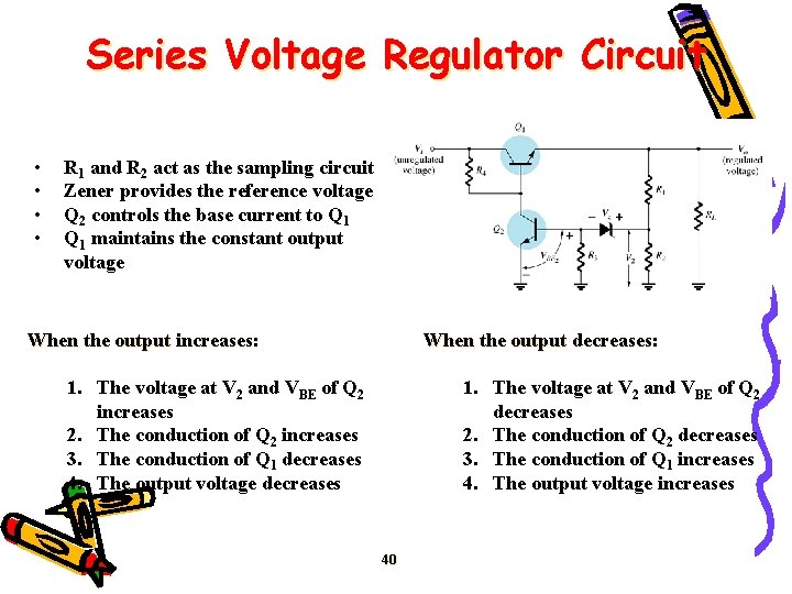 Series Voltage Regulator Circuit • • R 1 and R 2 act as the