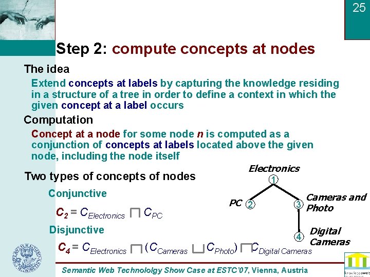 25 Step 2: compute concepts at nodes The idea Extend concepts at labels by