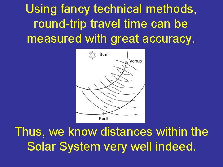 Using fancy technical methods, round-trip travel time can be measured with great accuracy. Thus,