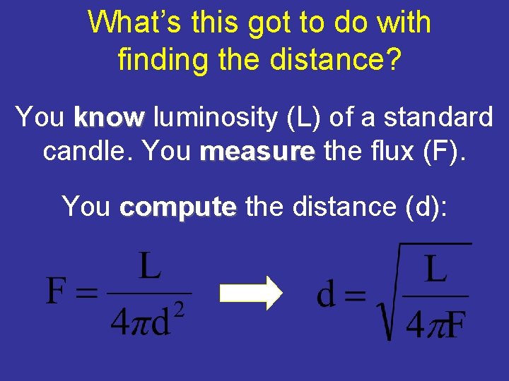 What’s this got to do with finding the distance? You know luminosity (L) of