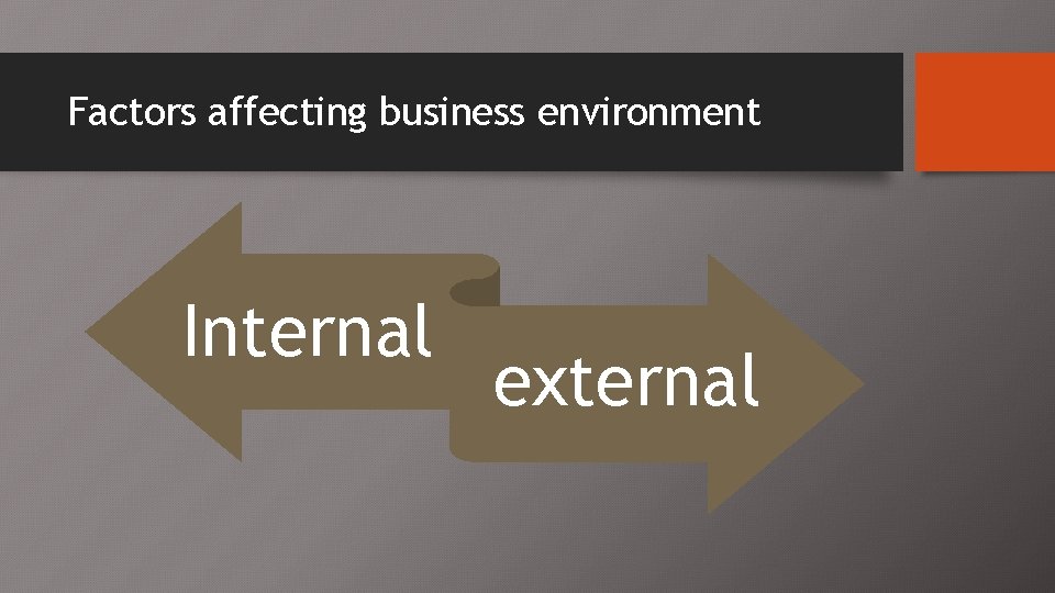 Factors affecting business environment Internal external 