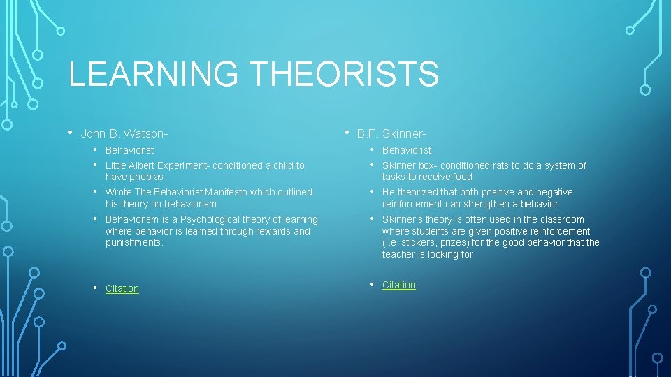 LEARNING THEORISTS • John B. Watson- • • Behaviorist • • B. F. Skinner-