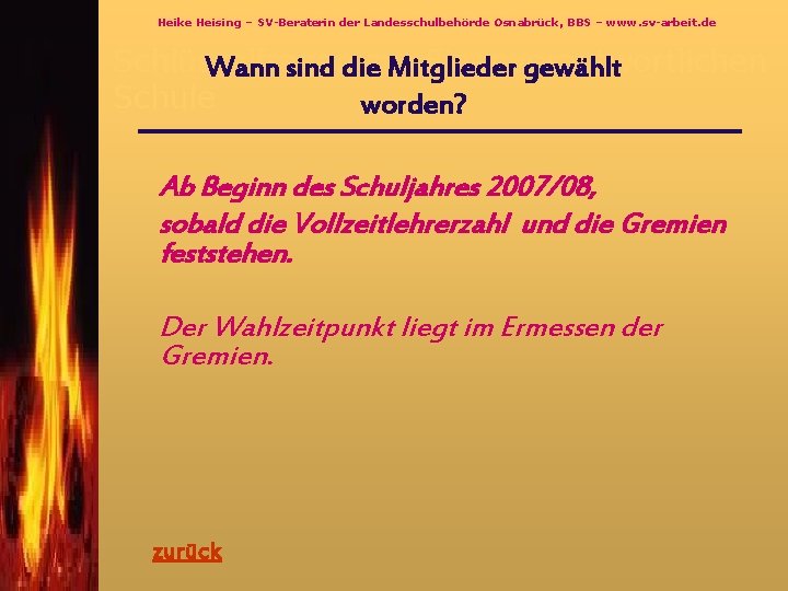 Heike Heising – SV-Beraterin der Landesschulbehörde Osnabrück, BBS – www. sv-arbeit. de Schlüsselfragen zur