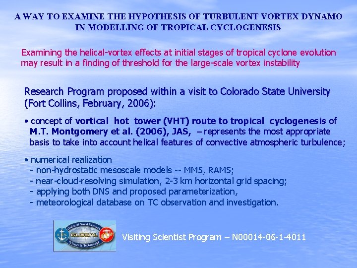 A WAY TO EXAMINE THE HYPOTHESIS OF TURBULENT VORTEX DYNAMO IN MODELLING OF TROPICAL