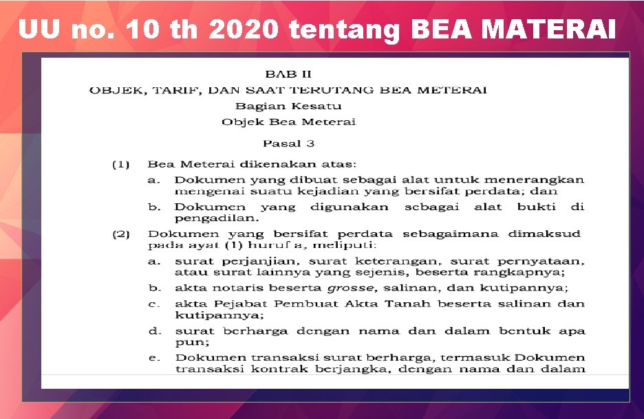 UU no. 10 th 2020 tentang BEA MATERAI 