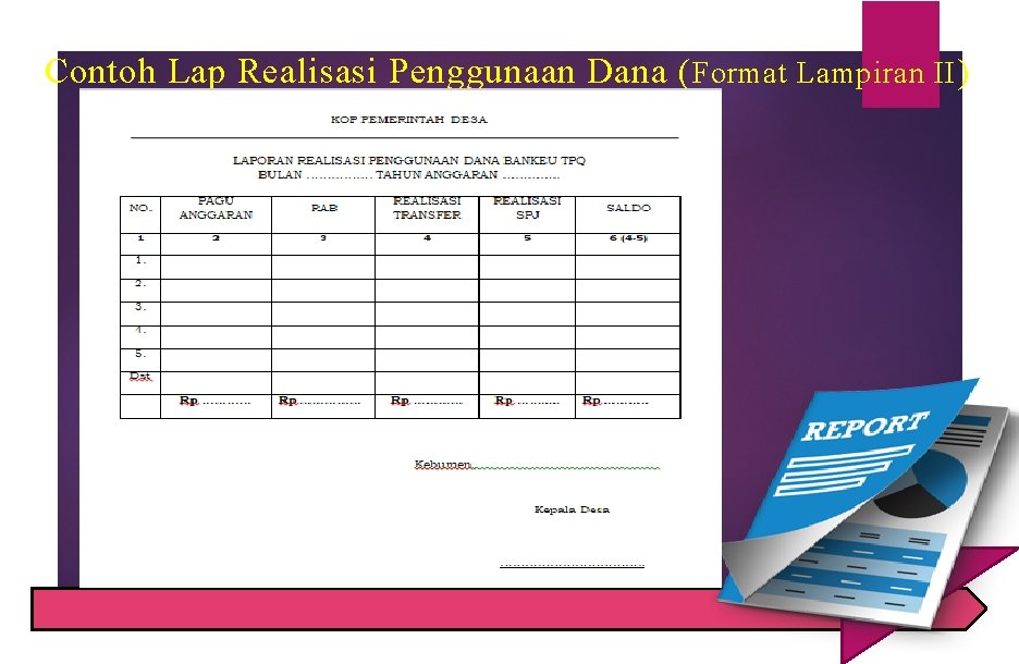 Contoh Lap Realisasi Penggunaan Dana ( Format Lampiran II ) 