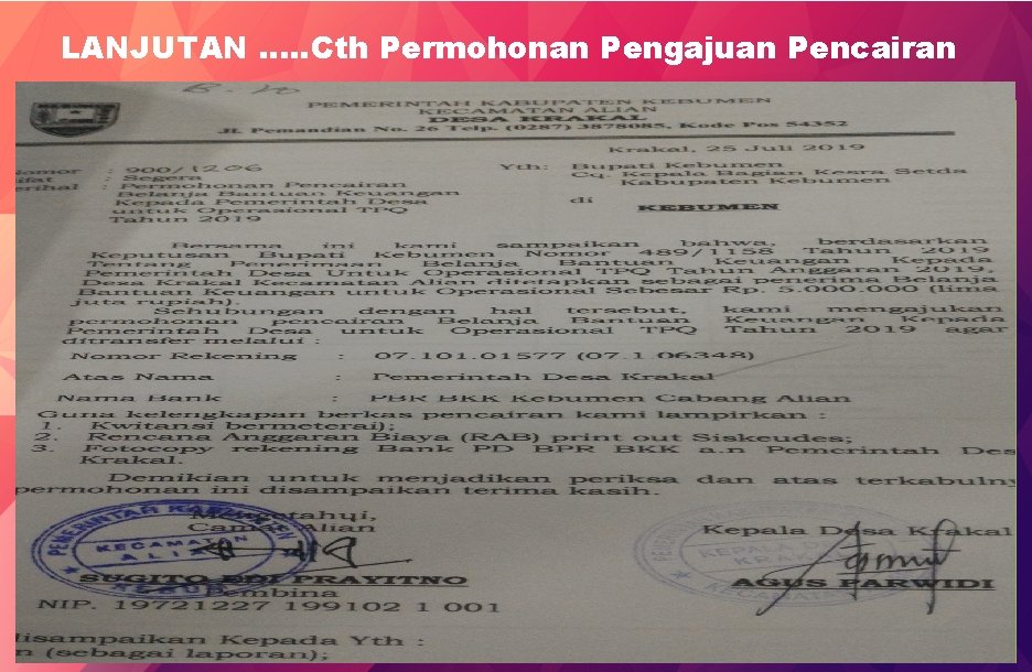 LANJUTAN. . . Cth Permohonan Pengajuan Pencairan 