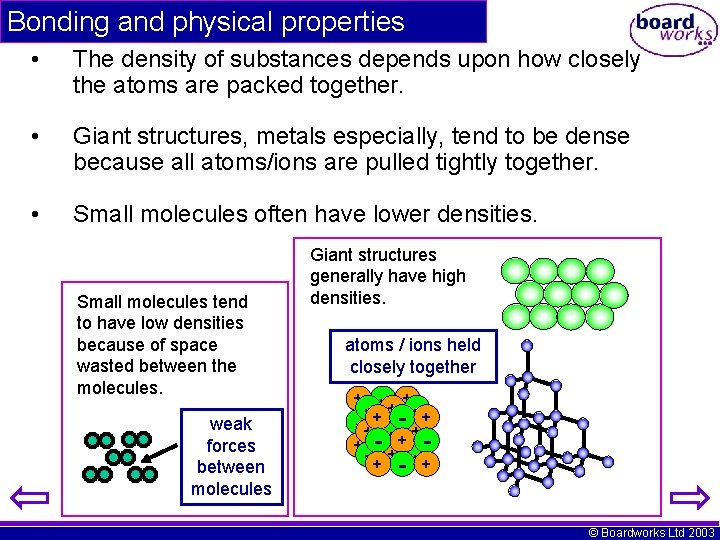 Bonding and physical properties • The density of substances depends upon how closely the