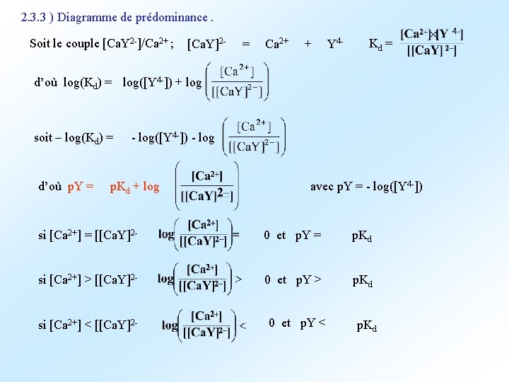2. 3. 3 ) Diagramme de prédominance. Soit le couple [Ca. Y 2 -]/Ca