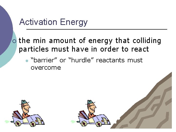Activation Energy ¡ the min amount of energy that colliding particles must have in