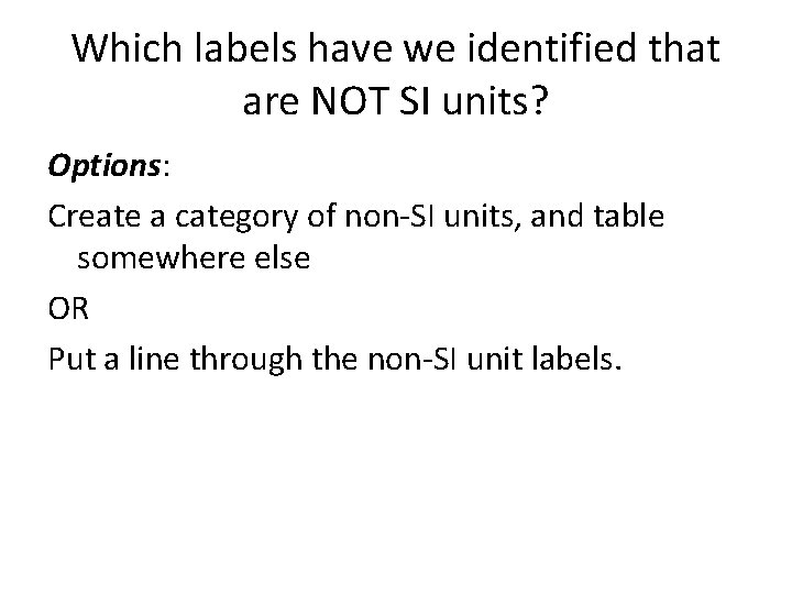 Which labels have we identified that are NOT SI units? Options: Create a category