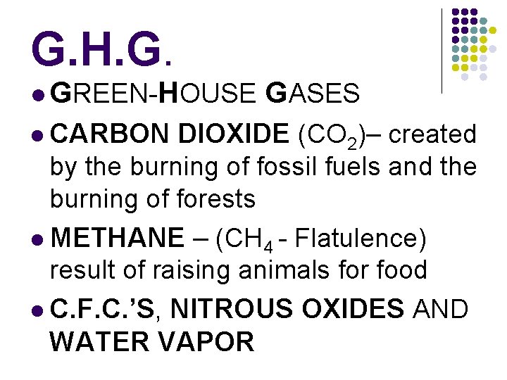 G. H. G. l GREEN-HOUSE l CARBON GASES DIOXIDE (CO 2)– created by the