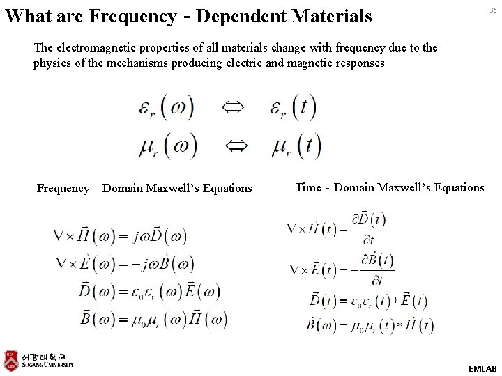What are Frequency‐Dependent Materials 35 The electromagnetic properties of all materials change with frequency