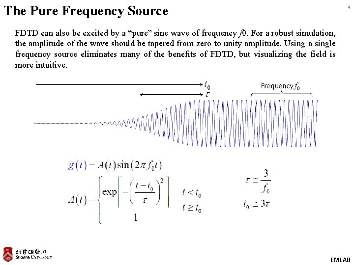 The Pure Frequency Source 4 FDTD can also be excited by a “pure” sine