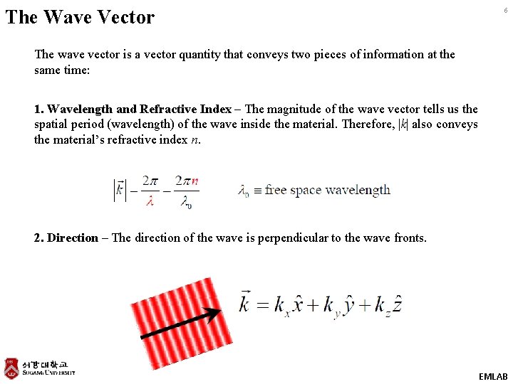 The Wave Vector 6 The wave vector is a vector quantity that conveys two
