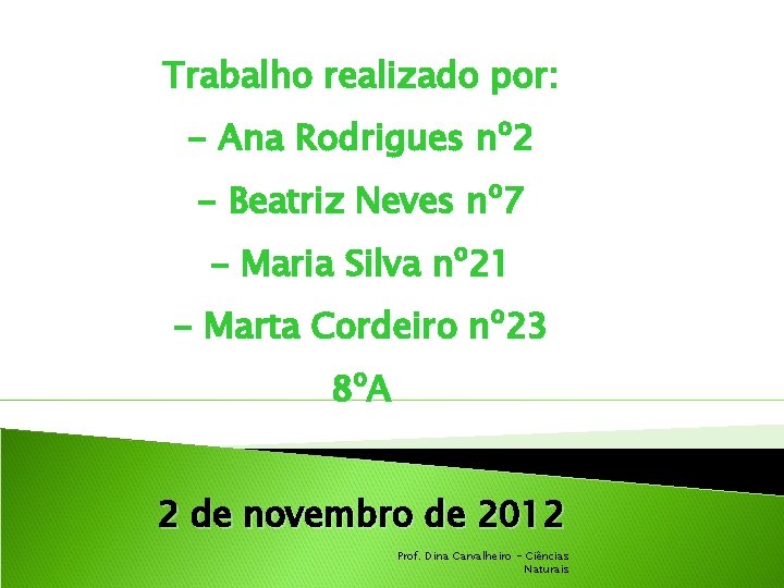 Trabalho realizado por: - Ana Rodrigues nº 2 - Beatriz Neves nº 7 -