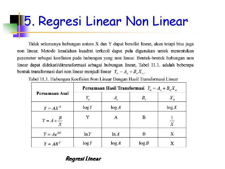 5. Regresi Linear Non Linear Regresi Linear 