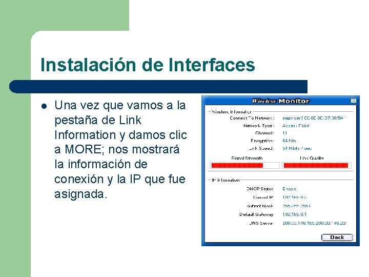 Instalación de Interfaces l Una vez que vamos a la pestaña de Link Information