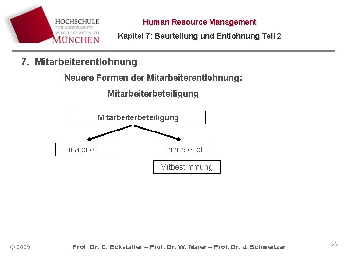 Human Resource Management Kapitel 7: Beurteilung und Entlohnung Teil 2 7. Mitarbeiterentlohnung Neuere Formen